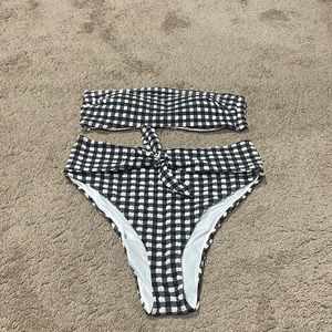 Black and white gingham Aerie strapless bikini top and bottom